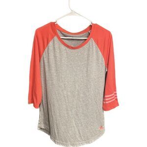 Adidas Womens Climalite Colorblock Logo Crew 3/4 Sleeve Pullover Tee Gray Pink M